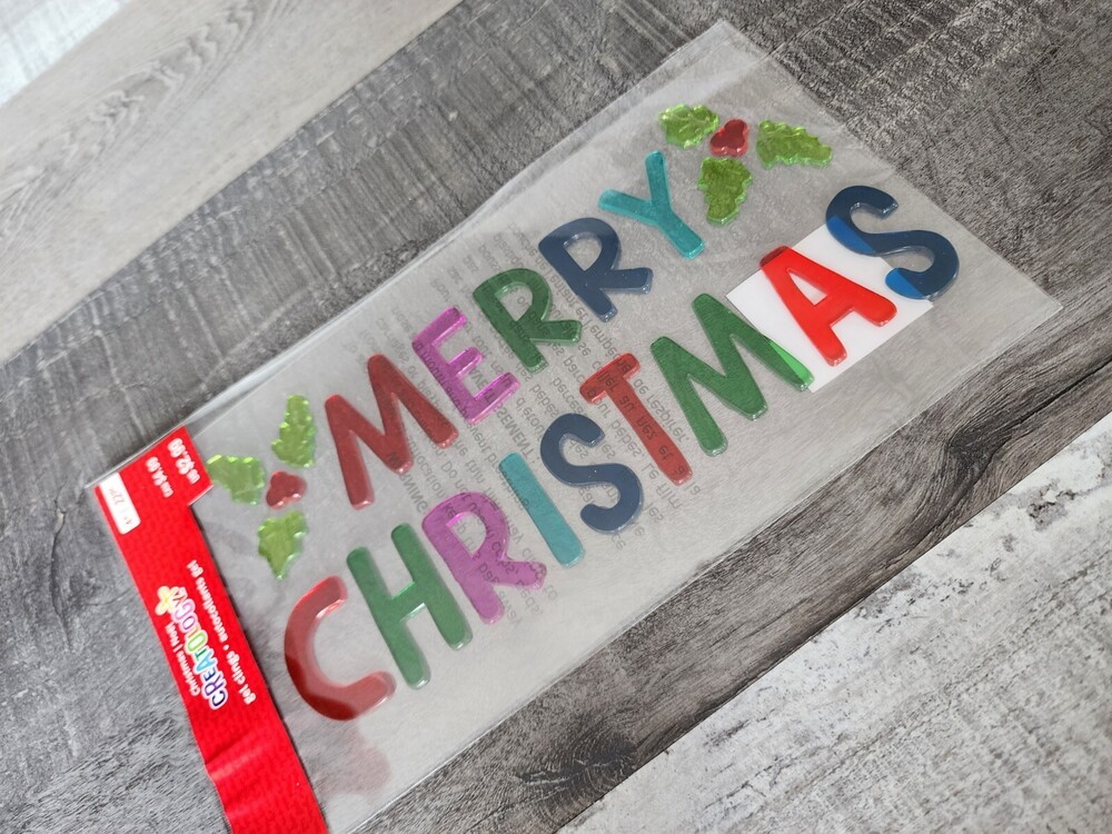 NEW Merry Christmas Window Gel Clings Teacher Supply Colorful Holly Leaves NEW